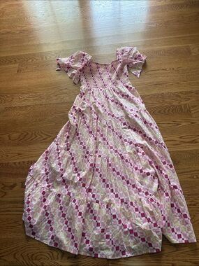 Monsoon and Beyond Pink and Cream Smocked Women's Dress